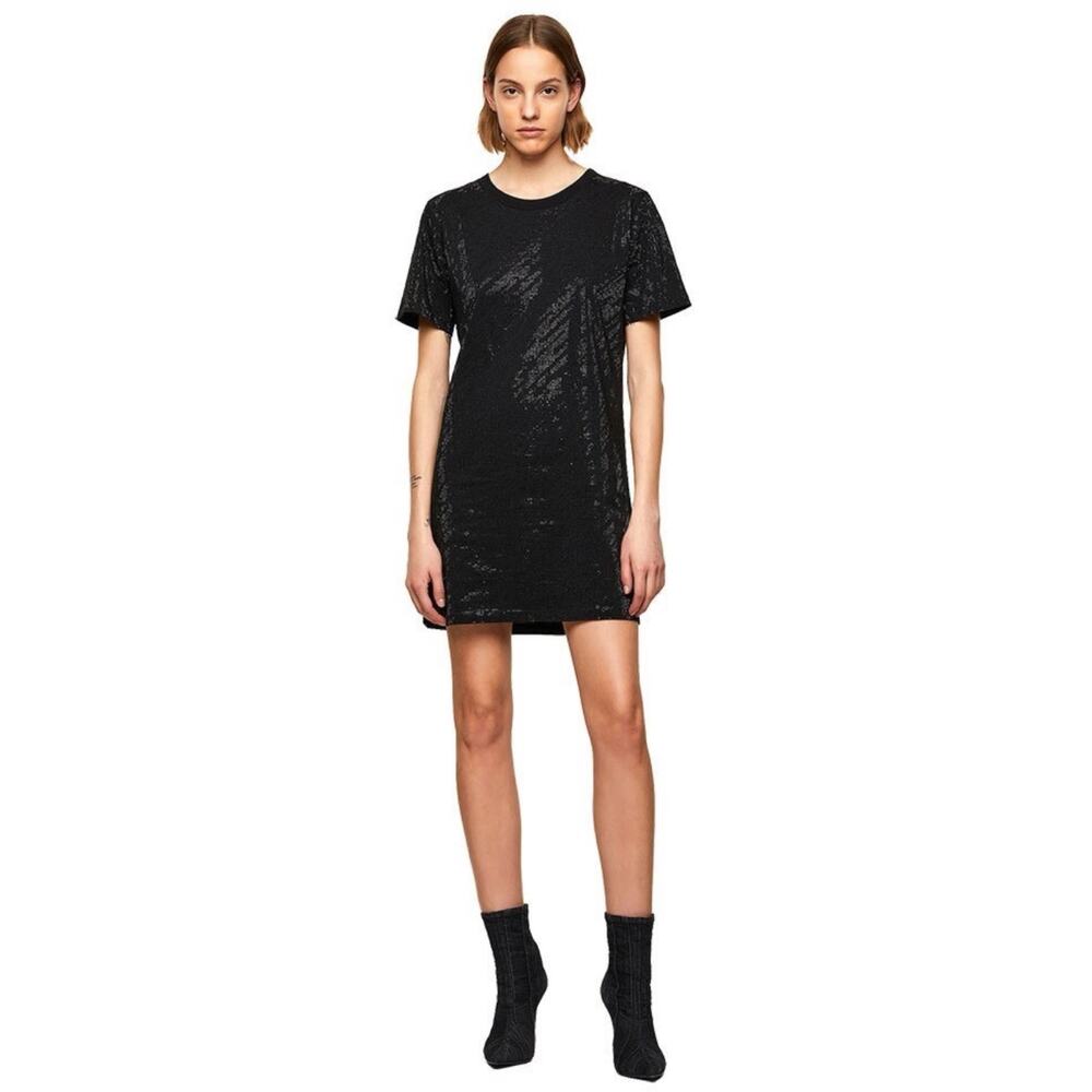 Diesel Ary R1 Black Rhinestone 100% Cotton Shirt Mini Dress M $198